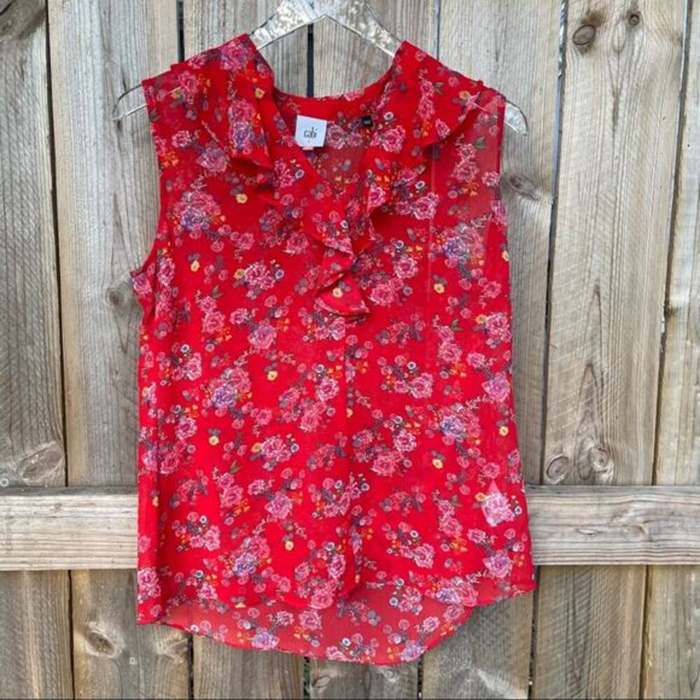 CAbi Sleeveless Blouse Casual Everyday Red Floral Versatile Lightweight Small